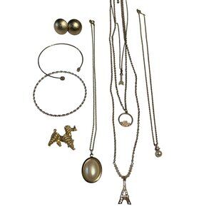 Gold-Tone Mixed Jewelry Bundle W/ Necklaces Bracelets Earrings & Brooch